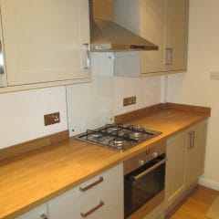 Shaker style kitchen refurbishment with wooden worktops and flooring, Thomson  Properties