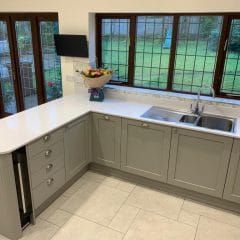 Completed grey shaker style kitchen, Thomson Properties