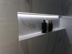 Illuminated bathroom wall niche, bathroom refurbishment by Thomson Properties, Kitchen & Bathroom Refurbishment Specialists in Surrey and Sussex