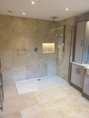 Large walk in shower area, neutral tiles, bathroom fitting refurbishment Surrey Sussex, Thomson Properties